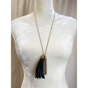 J. Crew long gold tone necklace with faux suede and chain tassels